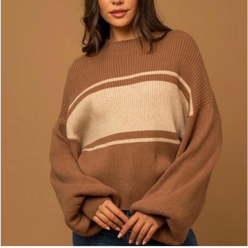 Gilli Women’s Sweater Plus Brown Tan Stripe Cropped Women's 2X EUC